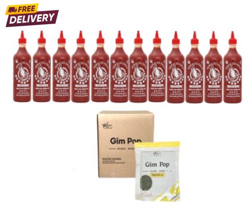Flying Goose Sriracha 730ml (1Box: 12Bottles) + Gim Pop Full/Half 130g SUSHI NORI (1Box)