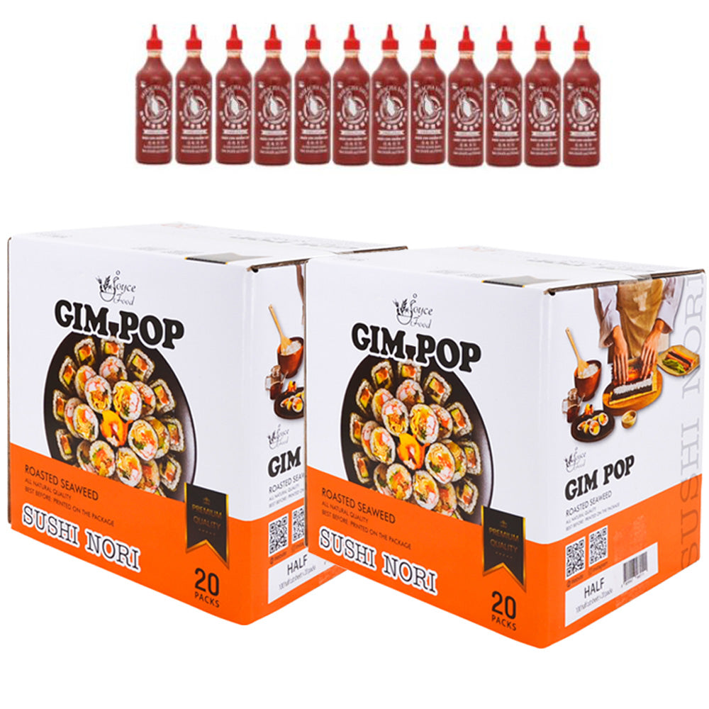 Flying Goose Sriracha 730ml (1Box: 12Bottles) + Gim Pop Full/Half 130g SUSHI NORI (2Boxes)